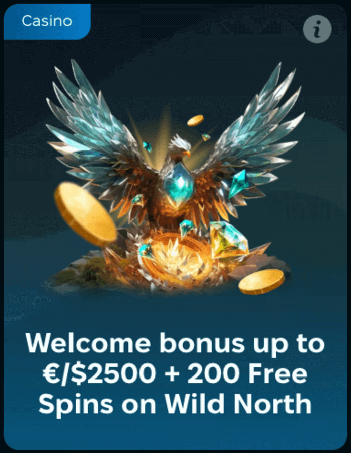 Welcome bonus at WinsRoyal casino. Up to 2,500 + 200 free spins