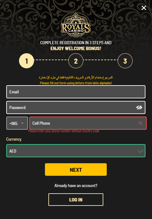 Register for an Account with Royals Casino