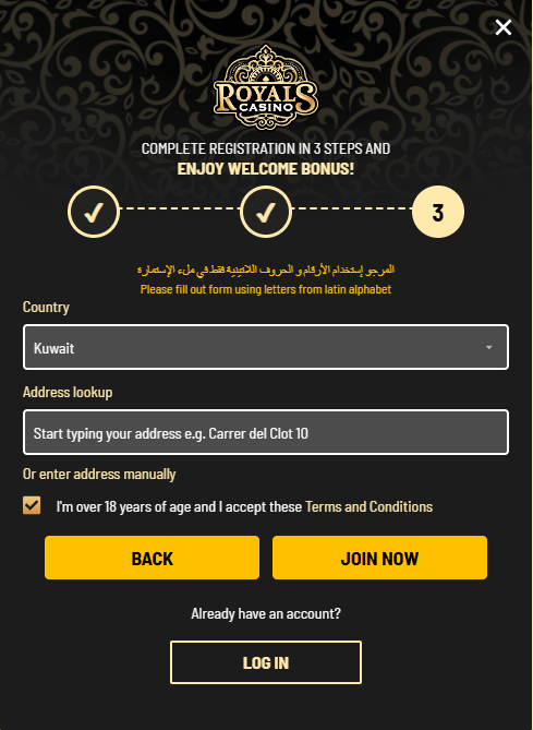 Register for an Account with Royals Casino
