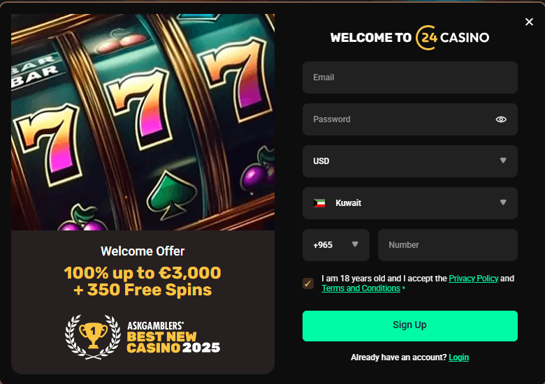 Register for an Account with 24Casino